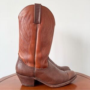 Vintage Frye Men’s Lizard Brown Leather Cowboy Boot | US 12